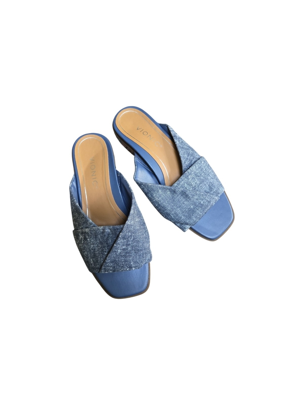 Vionic Denim Blue Crisscross Accent Slides Size 6